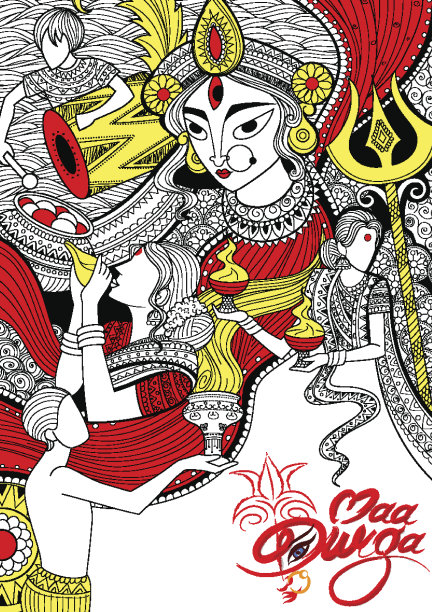 杜尔迦女神在苏霍比霍雅快乐杜塞赫拉的背景图片下载