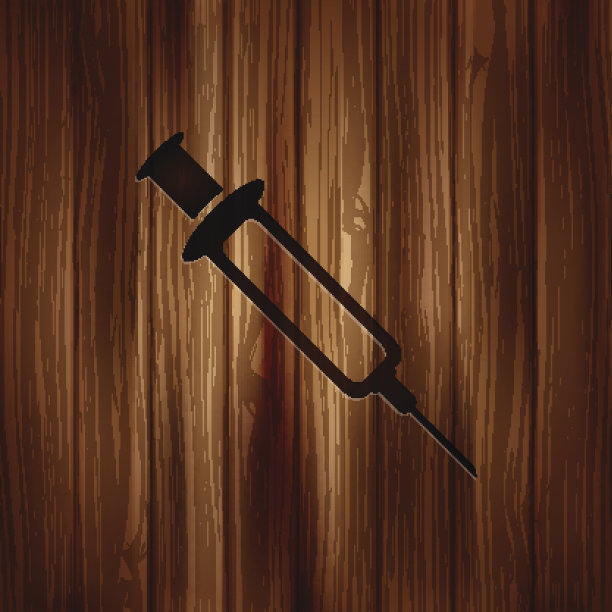 注射器网络图标。木质纹理。图片下载