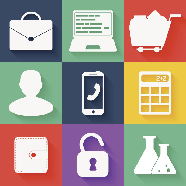 扁平的白色商业和教育图标集图片下载