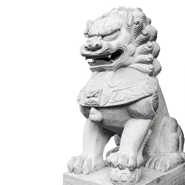 灰色石制中国古代狮子雕像图片下载