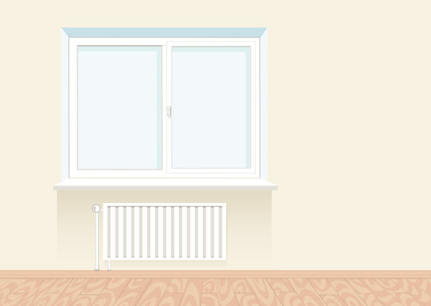 带有散热器的现实乏味的窗户。图片下载