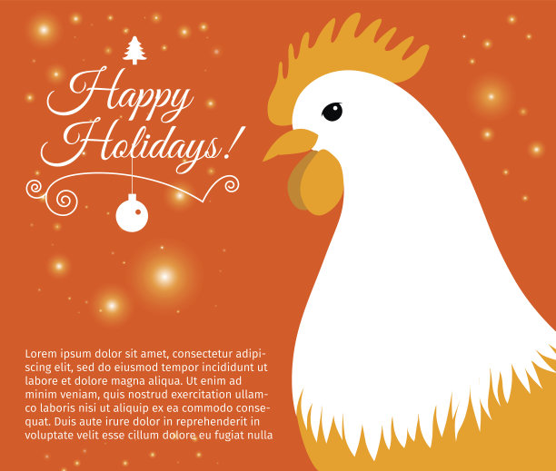 圣诞贺卡与公鸡和设计的文字。向量图片下载