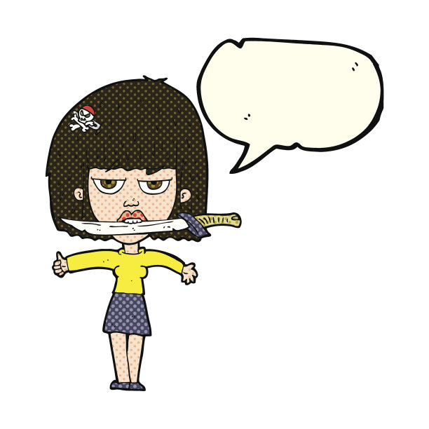 卡通女人用刀夹着牙，说话冒泡图片下载