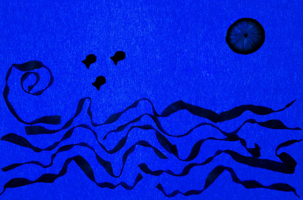 饼干鱼的剪影从抽象的海洋中跳出来图片下载