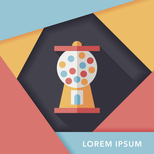 口香糖球机的长阴影的平面图标，eps10图片下载