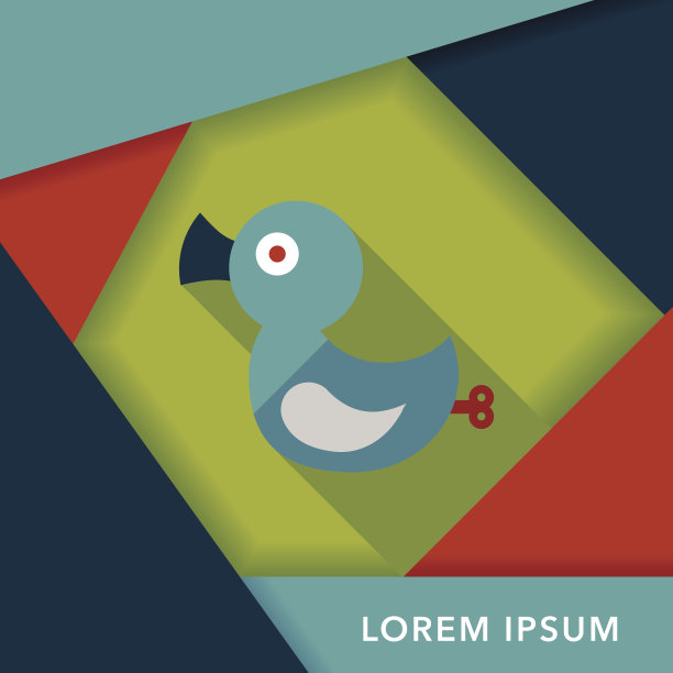 鸭玩具扁图标与长影子，eps 10图片下载