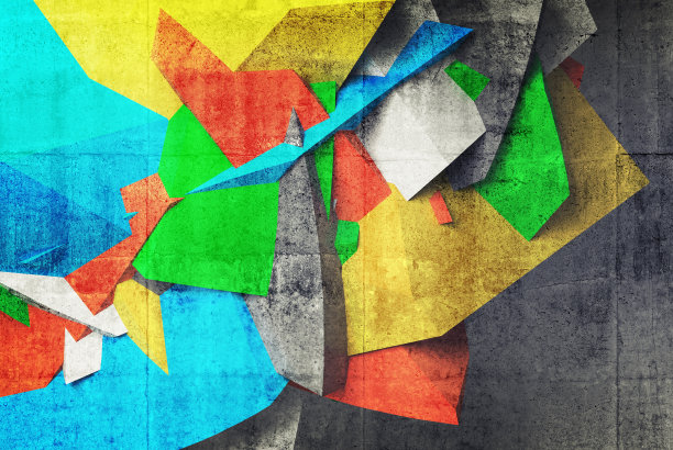 3d涂鸦碎片在混凝土停车场内部的墙壁上图片下载