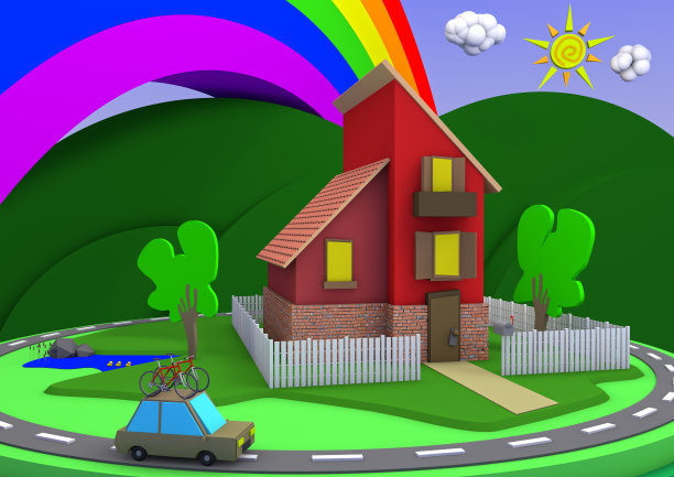 卡通建筑房子与伟大的景观图片下载