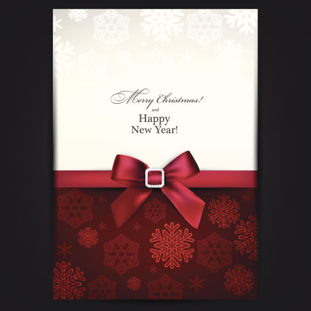 带红色蝴蝶结的贺卡。图片下载