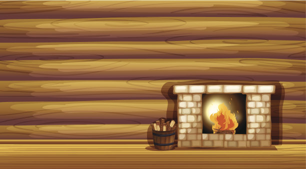 壁炉靠近木墙图片下载