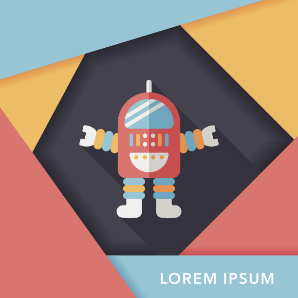 带有长影子的太空机器人平面图标，eps10图片下载