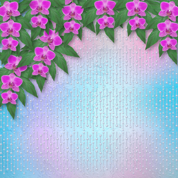 贺卡与美丽的枝兰花和珍珠图片下载