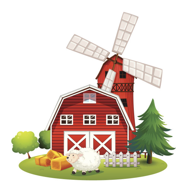 绵羊在红色的谷仓外面图片下载