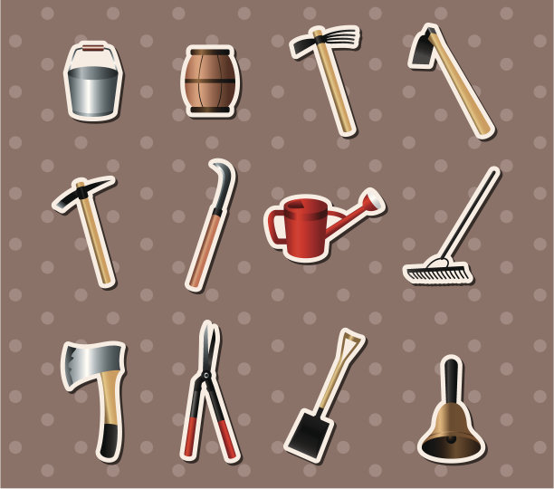 一套园艺工具贴纸图片下载