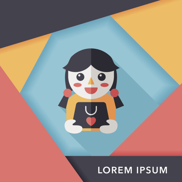 购物女孩和目前的平面图标与长影子，eps10图片下载