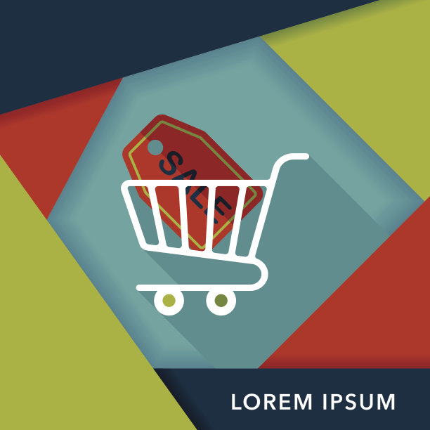 购物车平面图标与长影子，eps10图片下载