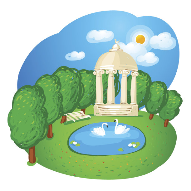 带有白色凉亭的景观。图片下载