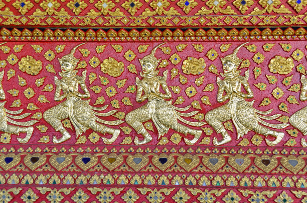 泰国艺术在寺庙的墙上设计图片下载