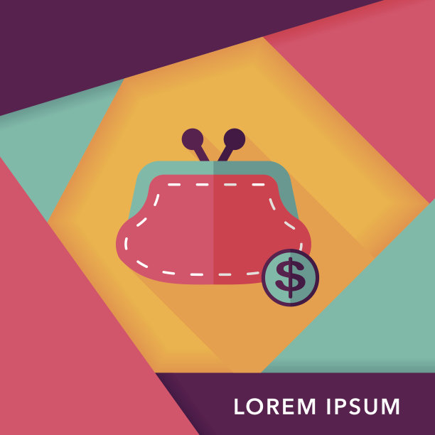 购物换钱包扁平图标与长影子，eps10图片下载