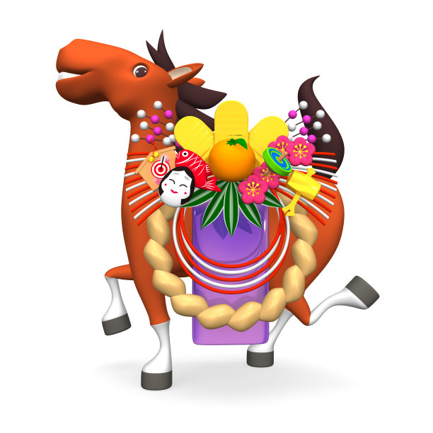 驮着新年装饰品的欢快的马图片下载