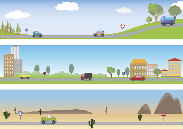 三张不同场景下的道路图图片下载