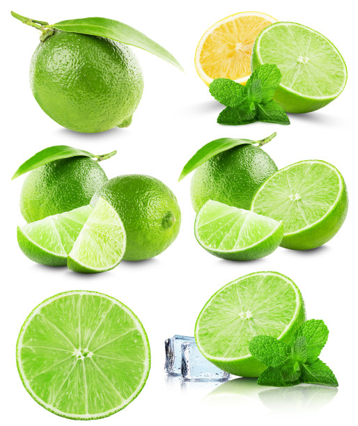 一组孤立在白色背景上的酸橙图片下载
