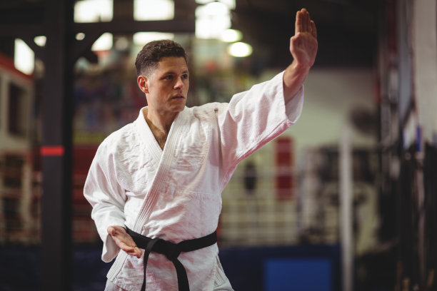 空手道选手表演空手道姿势图片下载