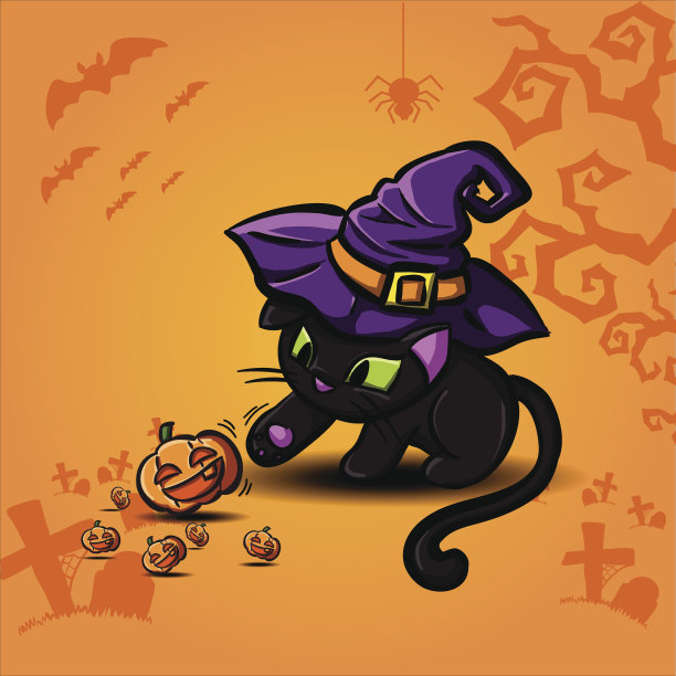 万圣节黑猫和南瓜矢量图片下载