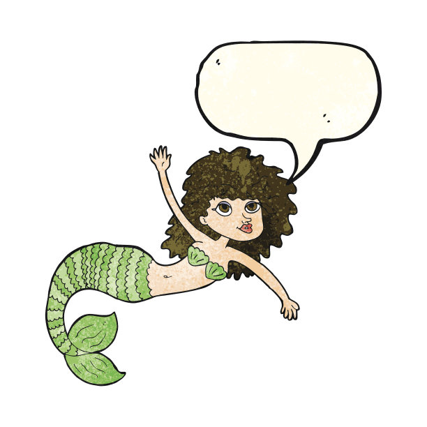 卡通漂亮的美人鱼挥舞着演讲泡泡图片下载