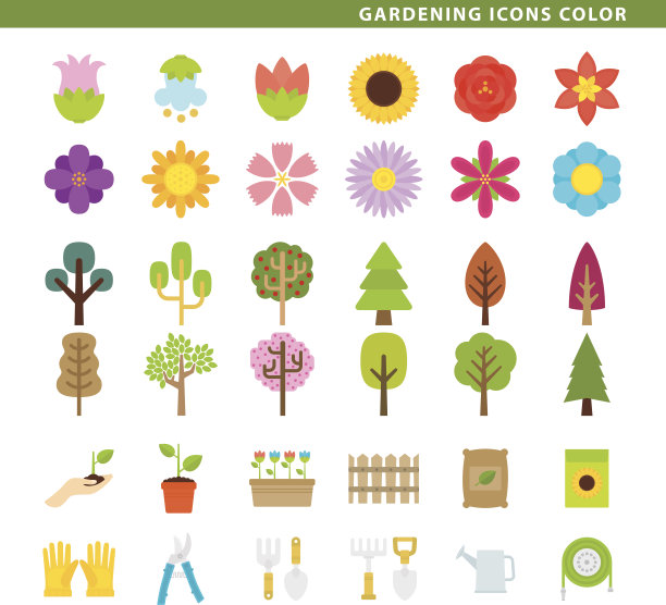 园艺图标的颜色。图片下载