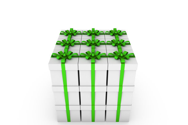 白色礼盒与绿色丝带蝴蝶结图片下载