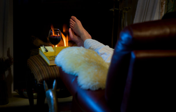 坐在客厅壁炉旁的女人图片下载