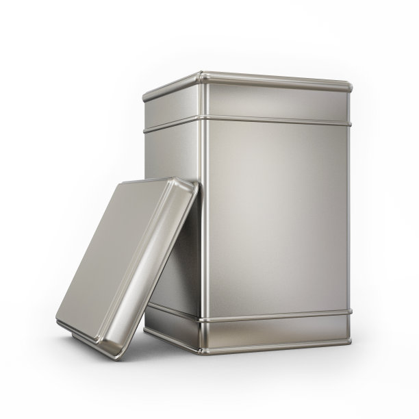 空白金属封闭盒与帽隔离在白色背景图片下载