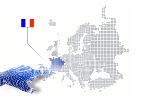 3d手指触摸显示法国地图和国旗。图片下载