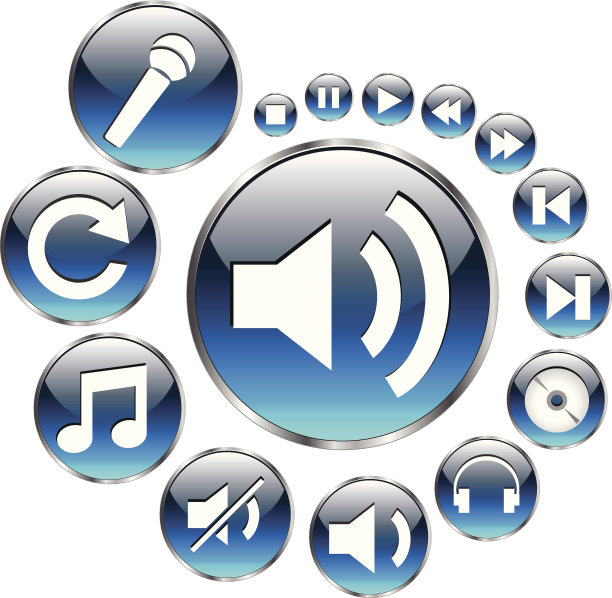 音乐图标设置，蓝色向量。图片下载