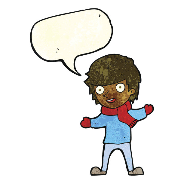 卡通男孩在冬天的衣服与讲话泡泡图片下载