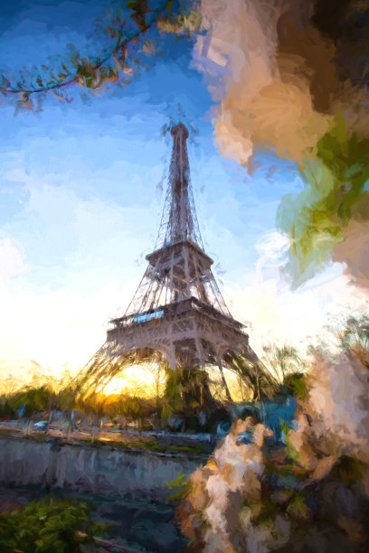 埃菲尔铁塔的艺术风格在巴黎，法国图片下载