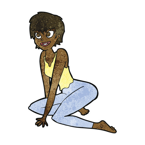 卡通快乐的女人坐在地板上图片下载