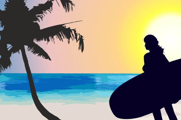 女人剪影与冲浪板图片下载