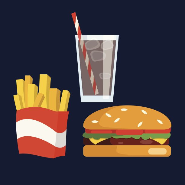 汉堡包，炸土豆和可乐图片下载