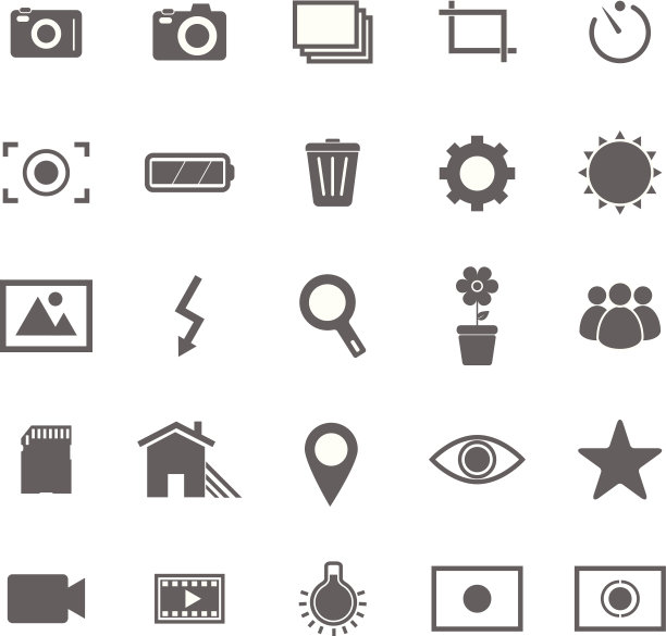 各种摄影图标设置在一个白色的背景图片下载