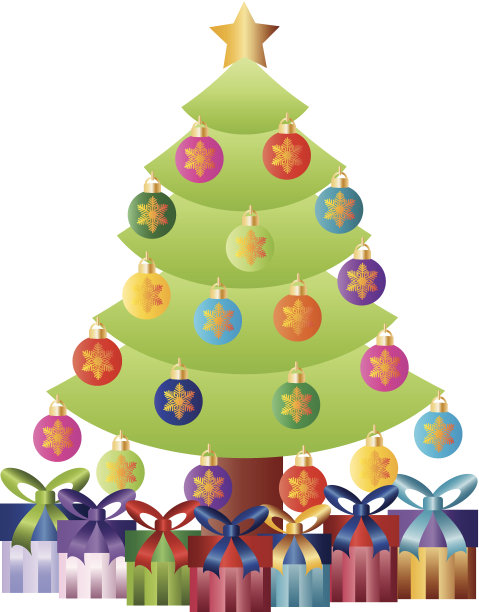 圣诞树与礼物和装饰矢量插图图片下载