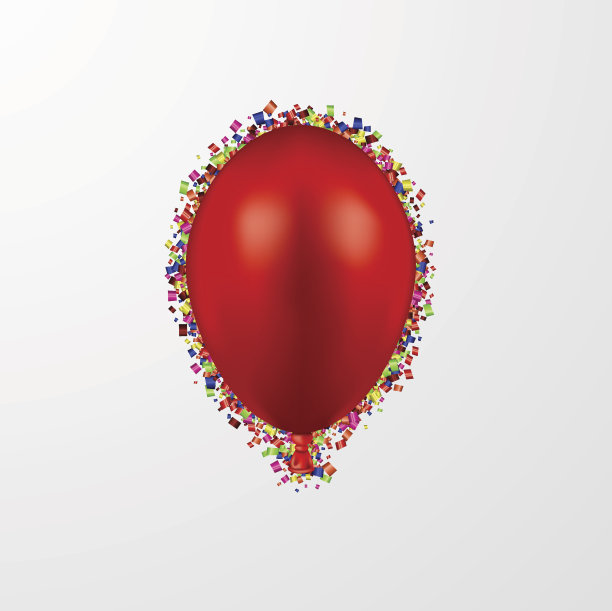 矢量现代气球与五彩纸屑在白色图片下载