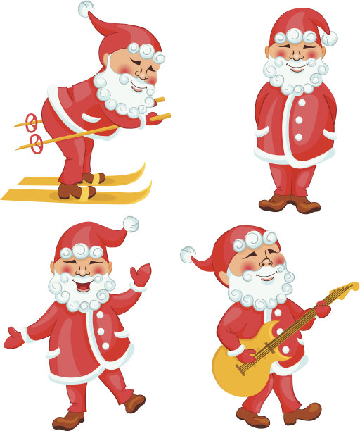 圣诞老人在不同的卡通动作集图片下载