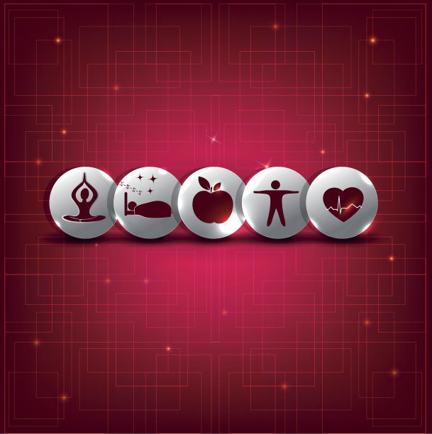 健康生活的象征设置在一个抽象的红色背景图片下载