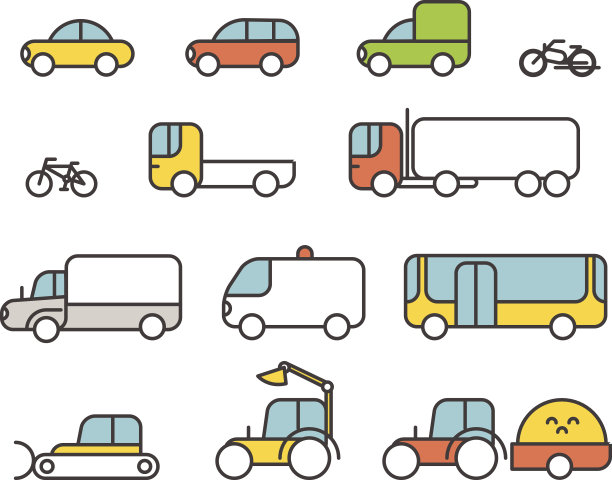 不同的交通轮廓图标集合。设计元素图片下载