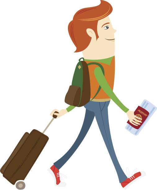 走着走着拿着护照，机票和旅行包的潮人图片下载
