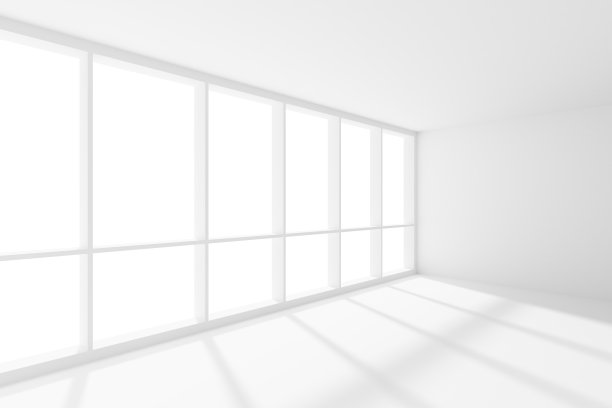 空荡荡的白色房间，阳光从大窗户透进来图片下载