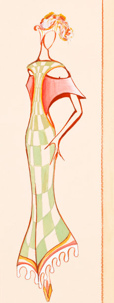 格子长晚礼服素材图片