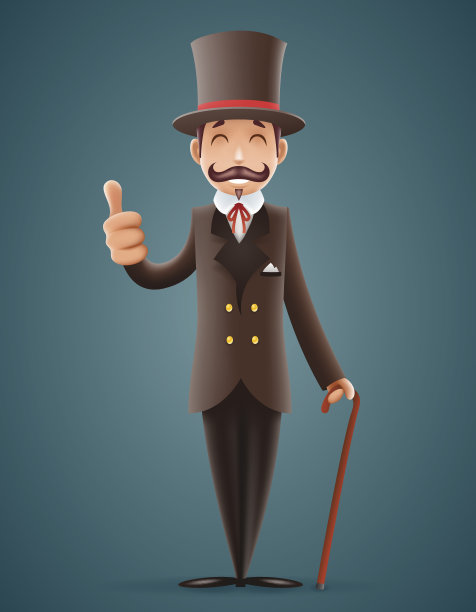 绅士维多利亚商业卡通人物图标英语孤立背景复古图片下载